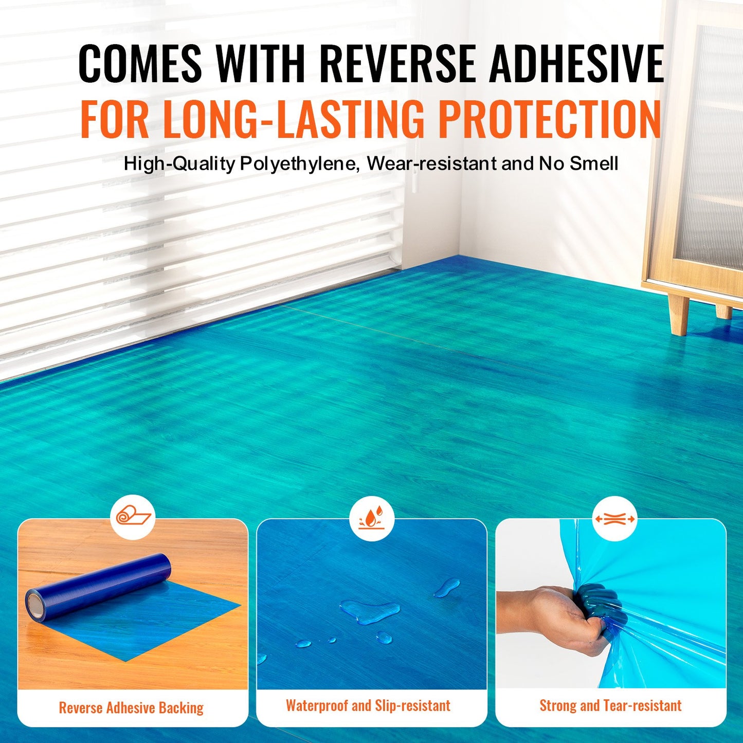 Bodenschutzfolie 24" x 200" Selbstklebender Auto-Mattenschutz PE Blau