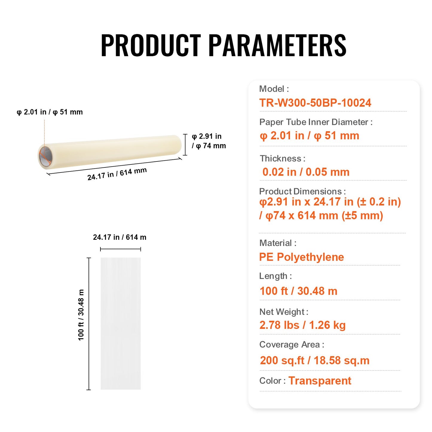 Teppichschutzfolie 24" x 100" selbstklebend Auto Teppichschutz PE
