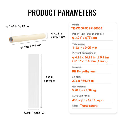 Teppichschutzfolie 24" x 200" selbstklebend Auto Teppichschutz PE