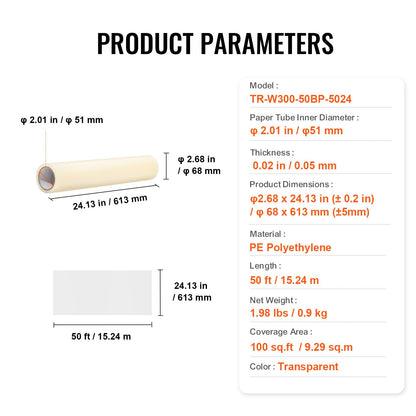 Carpet Protection Film 24" x 50" Self-Adhesive Car Carpet Protector PE