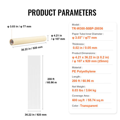 Teppichschutzfolie 36" x 200" selbstklebend Auto Teppichschutz PE