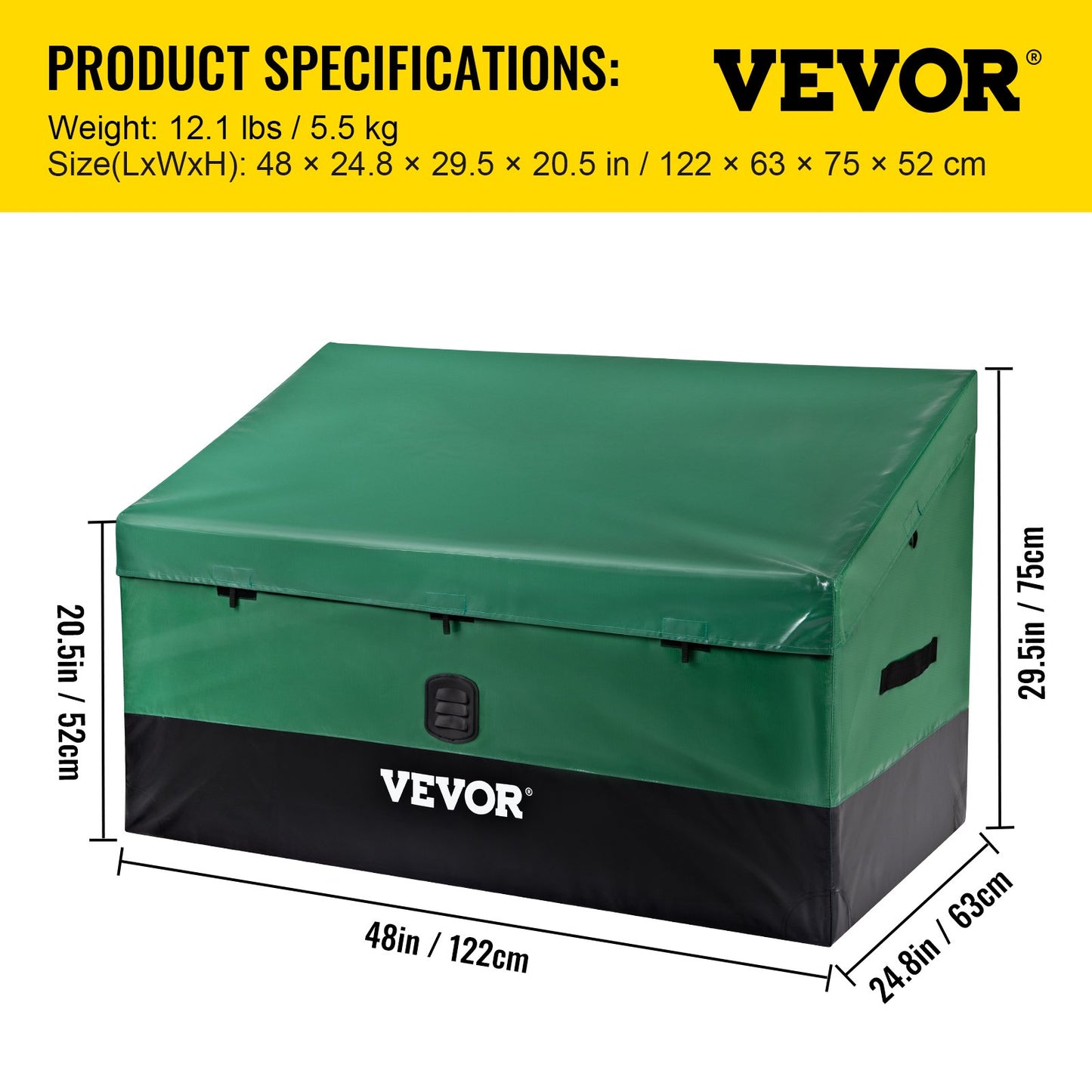 Outdoor Storage Box, 100 Gallon Waterproof PE Tarpaulin Deck Box with Galvanized Frame, All-Weather Protection & Portable, for Camping, Garden, Poolside, and Yard, Brown & Blue