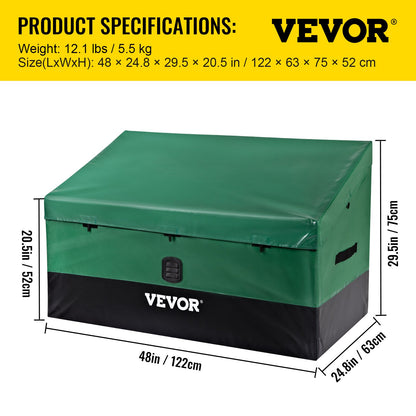 Outdoor Storage Box, 100 Gallon Waterproof PE Tarpaulin Deck Box with Galvanized Frame, All-Weather Protection & Portable, for Camping, Garden, Poolside, and Yard, Brown & Blue