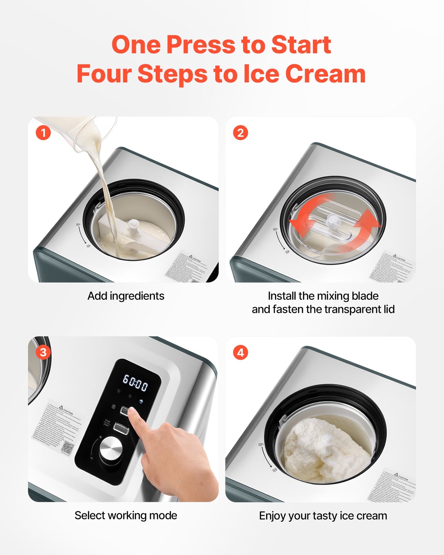 Automatic Ice Cream Maker with Built-in Compressor, 1.5 Quart No Pre-freezing Gelato Maker, Electric Sorbet-Maker, 3 Modes Compressor Ice Cream Machine for Home Kitchen