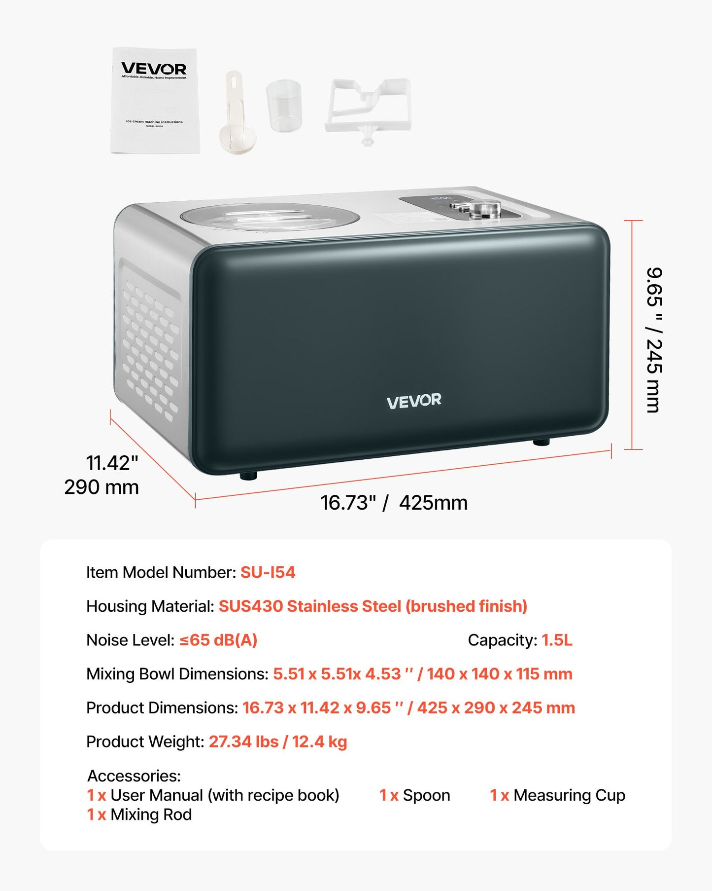Automatic Ice Cream Maker with Built-in Compressor, 1.5 Quart No Pre-freezing Gelato Maker, Electric Sorbet-Maker, 3 Modes Compressor Ice Cream Machine for Home Kitchen