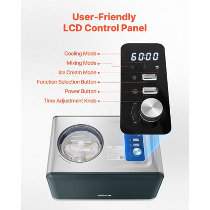 1.5 QT Automatic Ice Cream Maker with Built-in Compressor No Pre-Freezing | EU