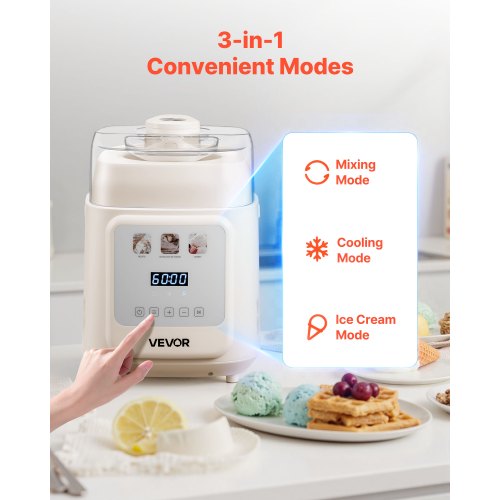 1 liter automatic ice cream maker with built-in compressor, no pre-freezing