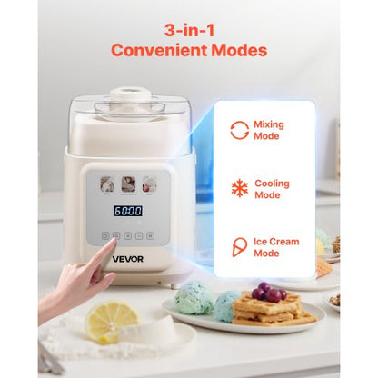 1 liter automatic ice cream maker with built-in compressor, no pre-freezing