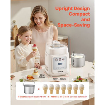 1 liter automatic ice cream maker with built-in compressor, no pre-freezing
