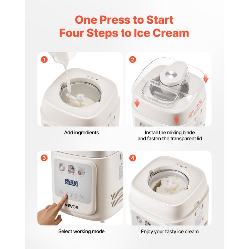 1 liter automatic ice cream maker with built-in compressor, no pre-freezing