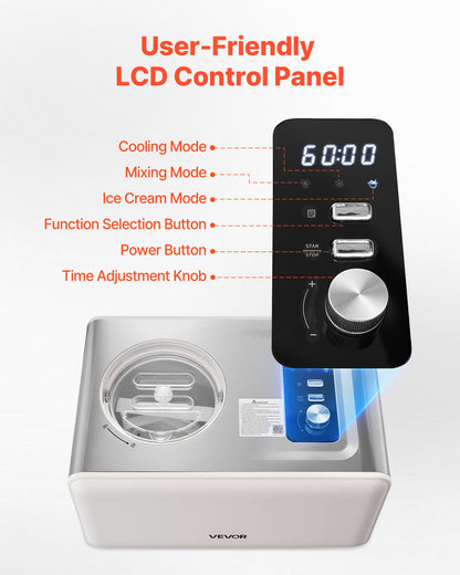 Automatic Ice Cream Maker with Built-in Compressor, 2 Quart No Pre-freezing Gelato Maker, Electric Sorbet-Maker, 3 Modes Compressor Ice Cream Machine for Home Kitchen