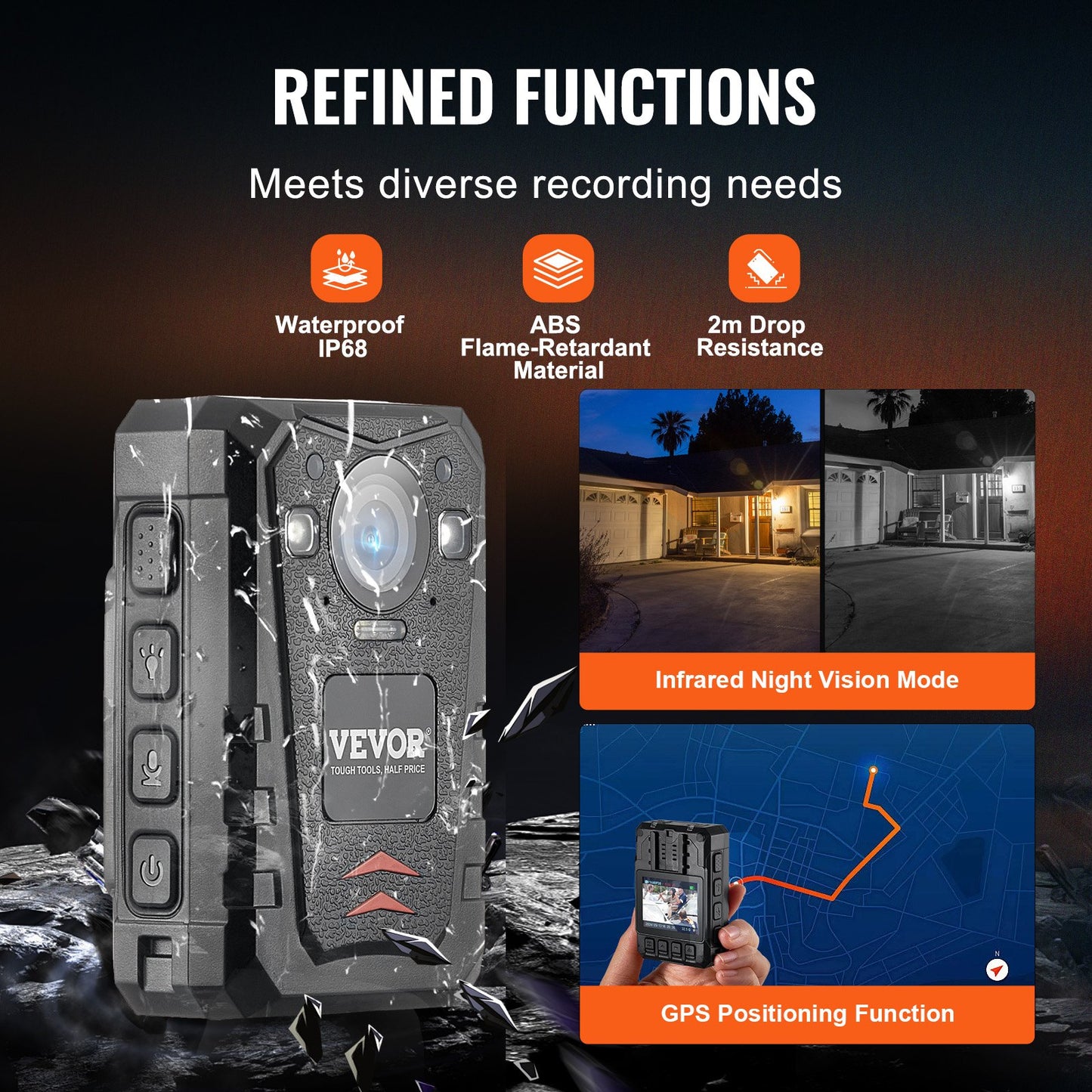 1440P HD Police Body Camera, 64GB Body Cam with Audio Video Recording Picture, Built-in 3500 mAh Battery, 2.0" LCD, Infrared Night Vision, Waterproof GPS Personal Body Cam for Law Enforcement