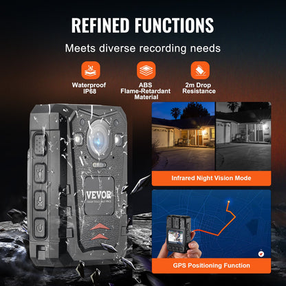 1440P HD Police Body Camera, 64GB Body Cam with Audio Video Recording Picture, Built-in 3500 mAh Battery, 2.0" LCD, Infrared Night Vision, Waterproof GPS Personal Body Cam for Law Enforcement