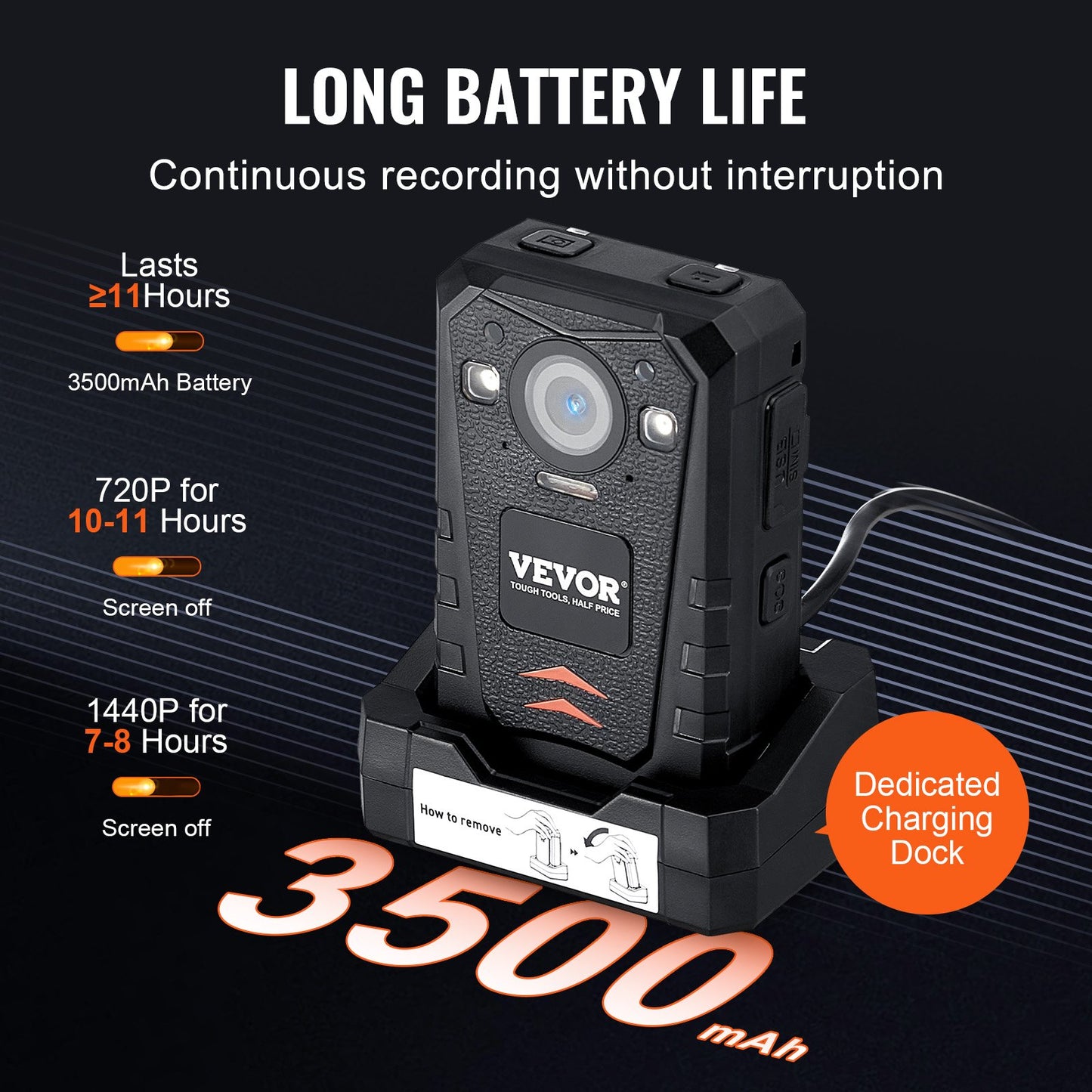 1440P HD Police Body Camera, 128GB Body Cam with Audio Video Recording Picture, Built-in 3500 mAh Battery, 2.0" LCD, Infrared Night Vision, Waterproof GPS Personal Body Cam for Law Enforcement