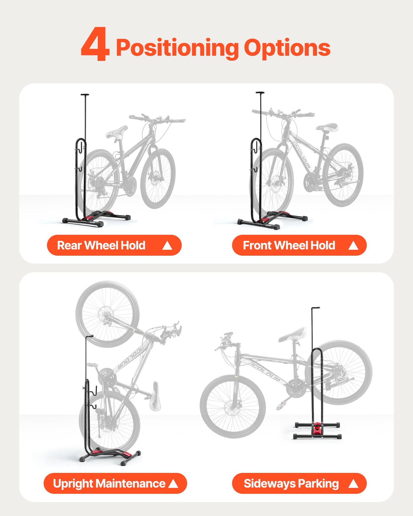 Bike Rack, Upright Bike Stand Floor for 16 to 27.5 Inch Mountain & Road Bikes, Vertical & Horizontal Bicycle Stand for Secure Parking and Storage in Garage, Truck Bed, Indoor, Outdoor, Black