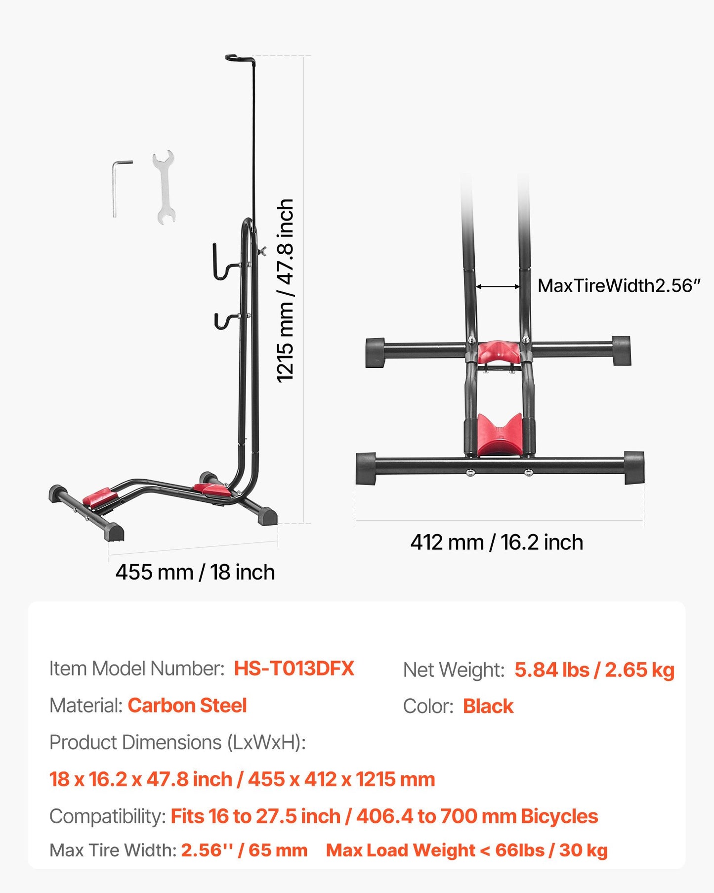 Bike Rack, Upright Bike Stand Floor for 16 to 27.5 Inch Mountain & Road Bikes, Vertical & Horizontal Bicycle Stand for Secure Parking and Storage in Garage, Truck Bed, Indoor, Outdoor, Black