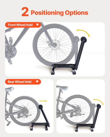 Bike Rack, Fits 20 to 29 Inch Mountain & Road Bikes, Alloy Steel Rust-Resistant Bike Floor Stand Rack, Foldable Bicycle Stand for Entryway, Garage, Home Bikes Parking & Storage, 1 Pack, Black