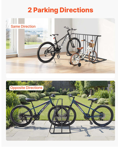 Bike Rack, Fits Tire Width 3 Inch/76.2 mm, Carbon Steel Double-Sided Grid Bike Rack Stand, Freestanding Bicycle Storage Holder for Curbside, Garage, Indoor, Outdoor Parking, 6-Bicycle Capacity