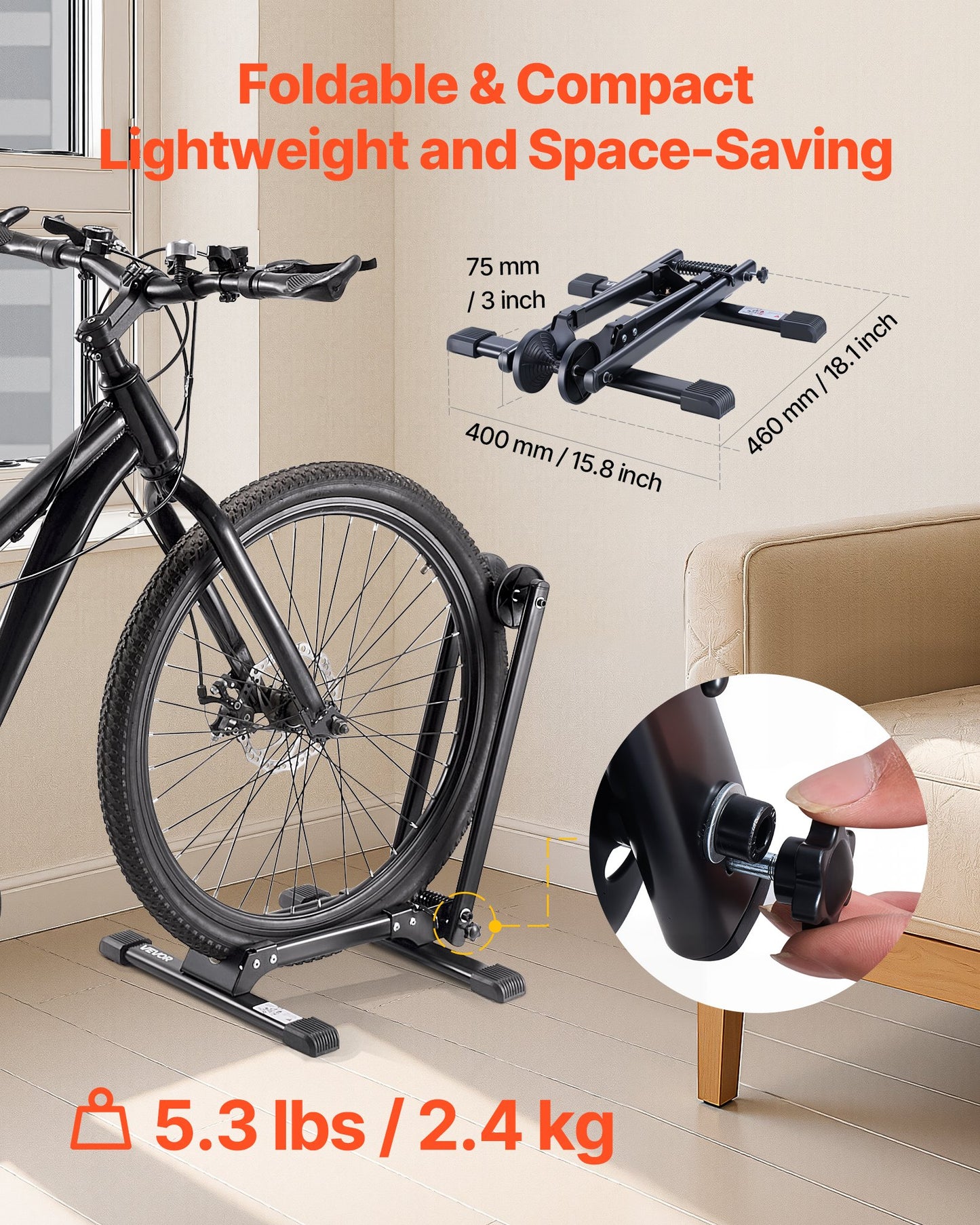 Bike Racks 2 Pack, Fits 20 to 29 Inch Mountain & Road Bikes, Alloy Steel Rust-Resistant Bike Floor Stand Rack, Foldable Bicycle Stand for Entryway, Garage, Home Bikes Parking & Storage, Black