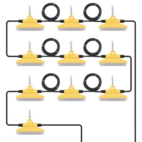 100FT Construction String Lights, 150W 15000LM, 10PCs String Work Light, 5000-5500K, IP65 Waterproof, with Hanging Hooks, for Construction Site, Temporary Lighting Indoor & Outdoor, ETL Listed