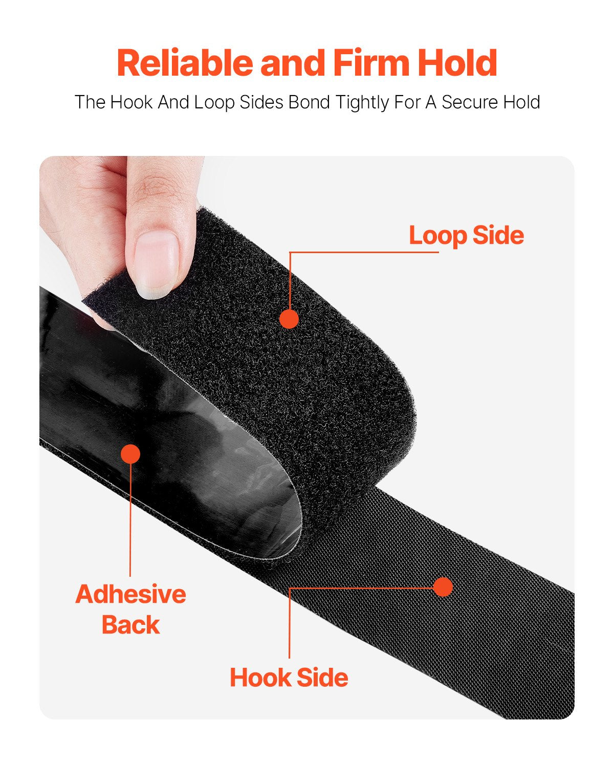 16 ft x 1.5 in Hook and Loop Tape, Hook Loop Heavy Duty Strips Rolls, Strong Nylon Self Adhesive Strips Roll, Sticky Back Fastener Tape Roll Ideal for Home Office School and Crafting, Black