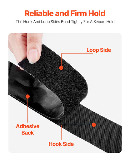16 ft x 1.5 in Hook and Loop Tape, Hook Loop Heavy Duty Strips Rolls, Strong Nylon Self Adhesive Strips Roll, Sticky Back Fastener Tape Roll Ideal for Home Office School and Crafting, Black