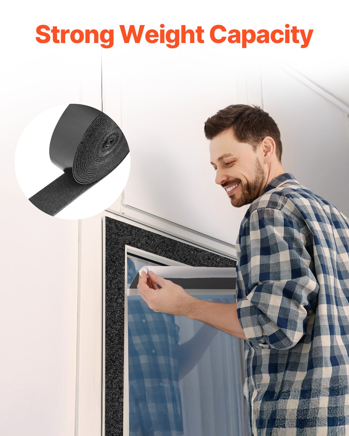 16 ft x 1.5 in Hook and Loop Tape, Hook Loop Heavy Duty Strips Rolls, Strong Nylon Self Adhesive Strips Roll, Sticky Back Fastener Tape Roll Ideal for Home Office School and Crafting, Black