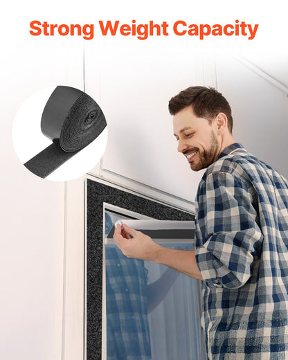 16 ft x 1.5 in Hook and Loop Tape, Hook Loop Heavy Duty Strips Rolls, Strong Nylon Self Adhesive Strips Roll, Sticky Back Fastener Tape Roll Ideal for Home Office School and Crafting, Black