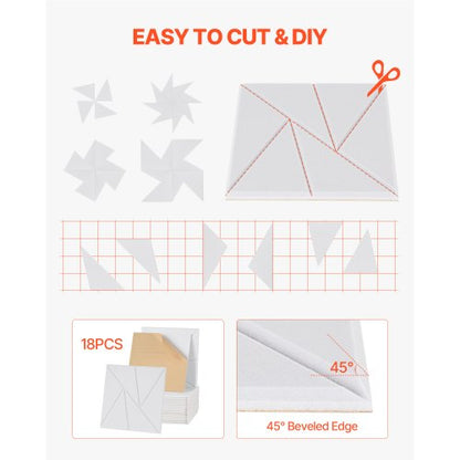 18-pack akustiska väggpaneler 28 x 28 x 1,8 cm självhäftande vita |  EU