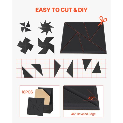 18er-Pack Akustik-Wandpaneele 28 x 28 x 1,8 cm selbstklebend schwarz | EU