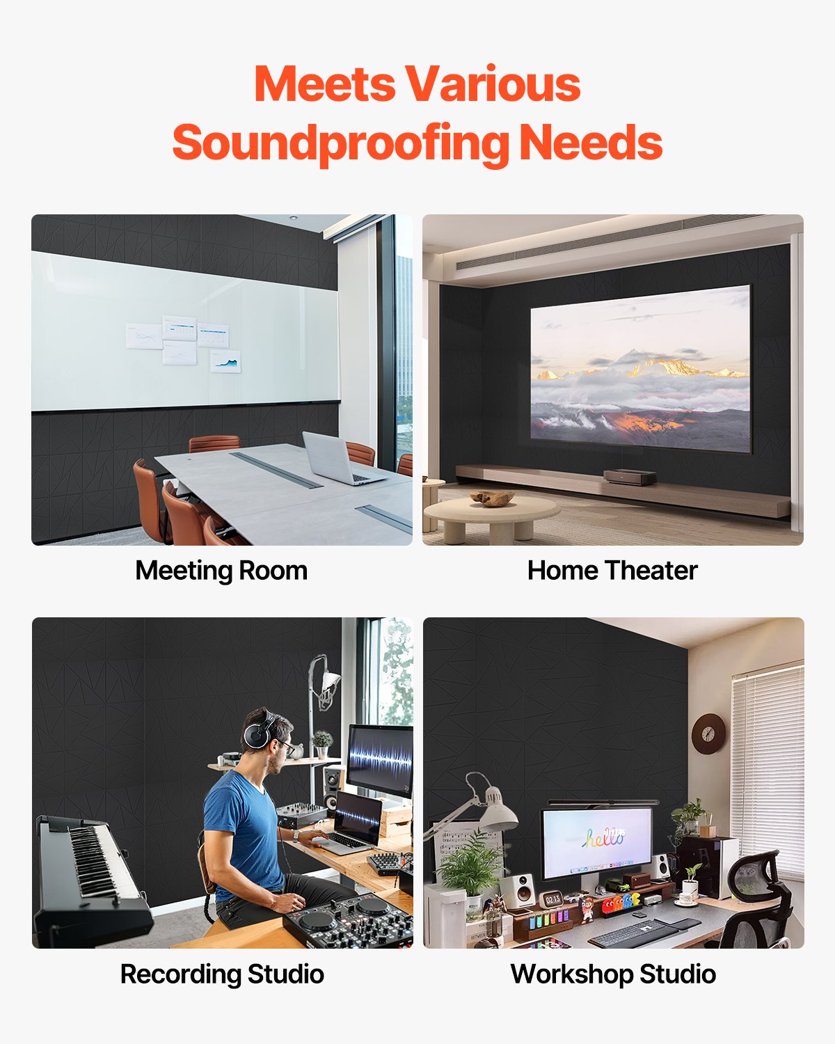18 Pack Acoustic Panels with Self Adhesive, 11.8 x 11.8 x 0.4 inch Sound Proof Foam Panels, Polyester Fiber Soundproof Wall Panels High Density, for Home, Studio, Office, Theater, Black