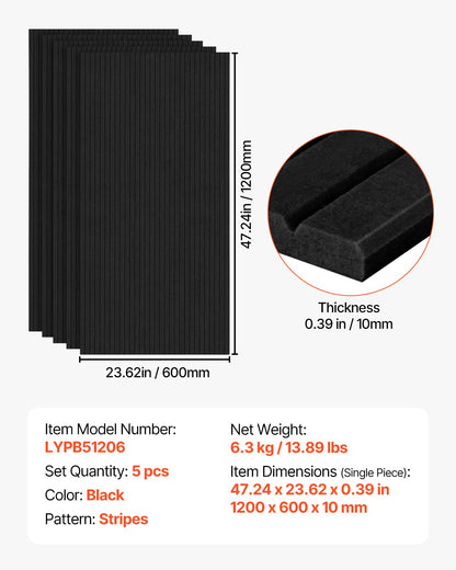 5 Pack Acoustic Panels with Self Adhesive, 47.2 x 23.6 x 0.4 inch Sound Proof Foam Panels, Polyester Fiber Soundproof Wall Panels High Density, for Home, Studio, Office, Theater, Black