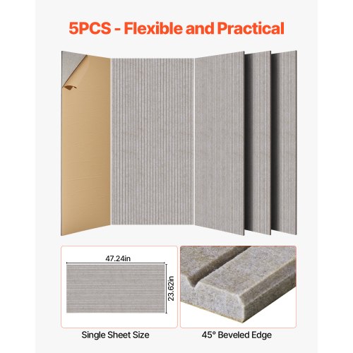 5er-Pack Akustik-Wandpaneele 120 x 60 x 1 cm selbstklebend kamelfarben