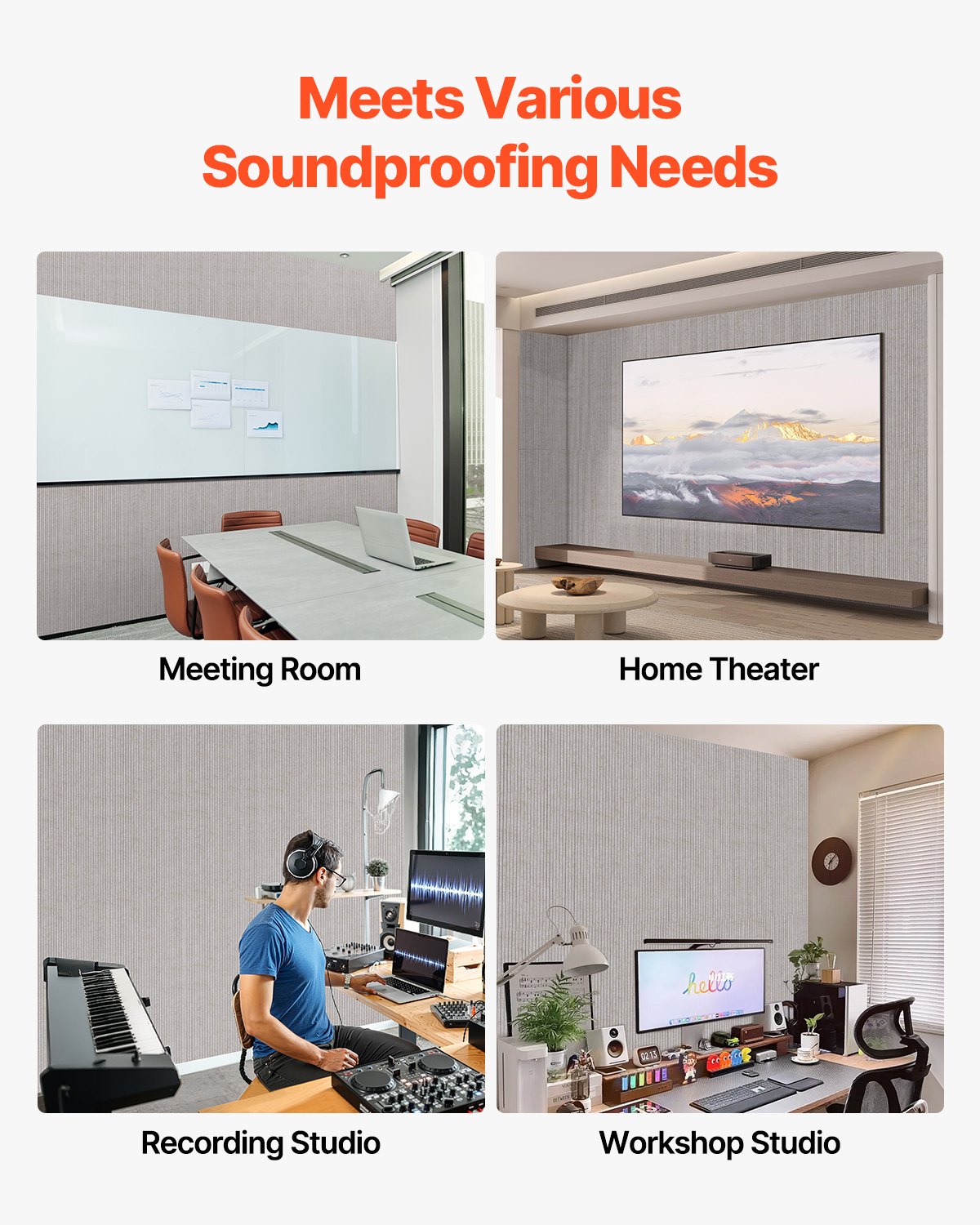 5 Pack Acoustic Panels with Self Adhesive, 47.2 x 23.6 x 0.4 inch Sound Proof Foam Panels, Polyester Fiber Soundproof Wall Panels High Density, for Home, Studio, Office, Theater, Camel
