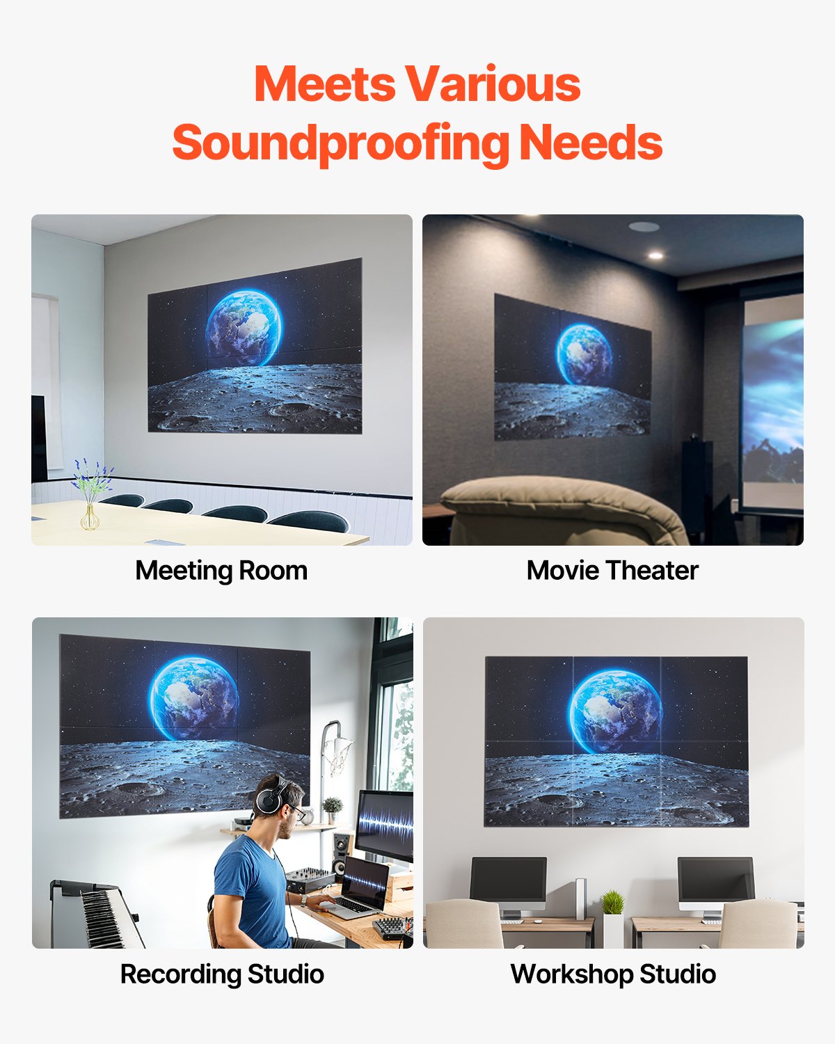 6 Pack Art Acoustic Panels, 70.87 x 47.24 x 0.4 inch Soundproof Wall Tiles, Self Adhesive Decorative Sound Dampening Absorbing Boards for Home, Office, Studio, Gaming Room,Theater, Earth