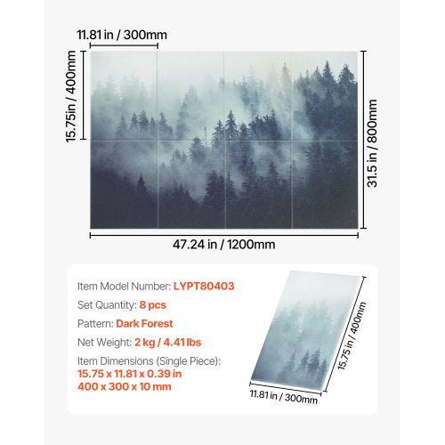 8-pack acoustic panels 35.5 x 28.5 cm self-adhesive for Home Forest | EU