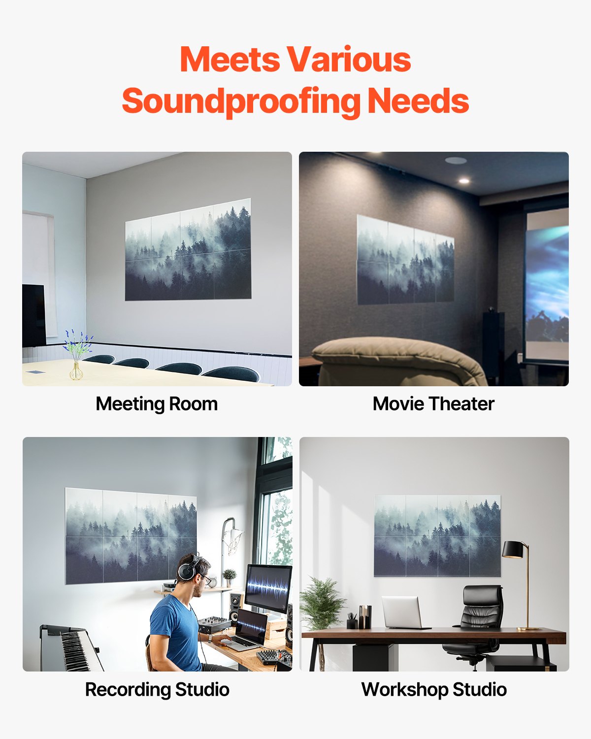 8 Pack Art Acoustic Panels, 63 x 23.62 x 0.4 inch Soundproof Wall Tiles, Self Adhesive Decorative Sound Dampening Absorbing Boards for Home, Office, Studio, Gaming Room,Theater,Forest