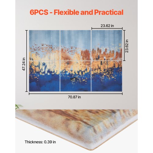 6-Pack Acoustic Art Panels 23.6 x 23.6 Inch Self-Adhesive for Home Pastel | EU