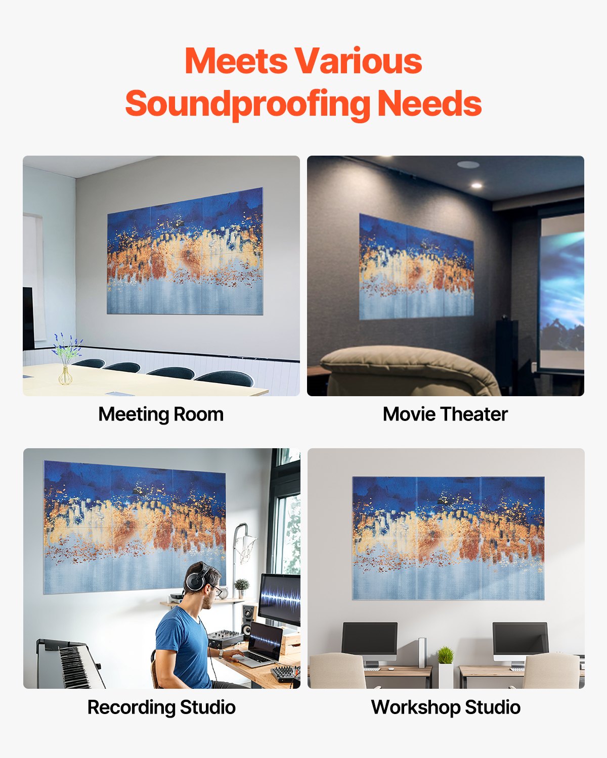6 Pack Art Acoustic Panels, 70.87 x 47.24 x 0.4 inch Soundproof Wall Tiles, Self Adhesive Decorative Sound Dampening Absorbing Boards for Home, Office, Studio, Gaming Room,Theater, Pastel