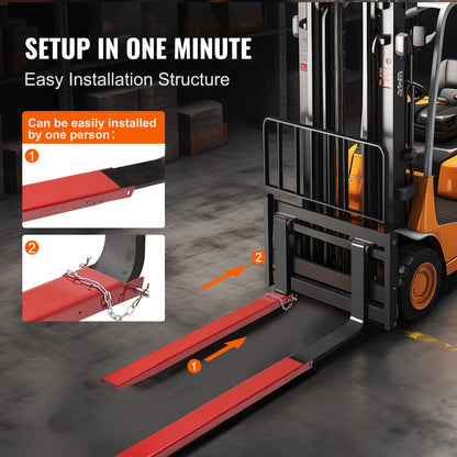 Pallet Fork Extensions, 72" Length 4.5" Width, Heavy Duty Carbon Steel Fork Extensions for Forklifts, 1 Pair Forklift Extensions with Pins, Forklift Fork Attachments for Forklift Truck, Red