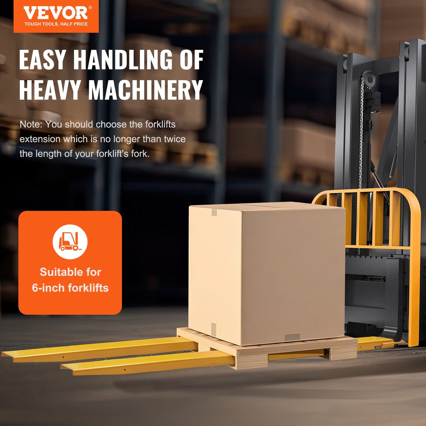 Pallgaffelförlängningar, 96" längd 6,5" bredd, kraftiga kolstålgaffelförlängningar för gaffeltruckar, 1 par gaffelförlängningar, industriella gaffelgaffelfästen för gaffeltruck, gul