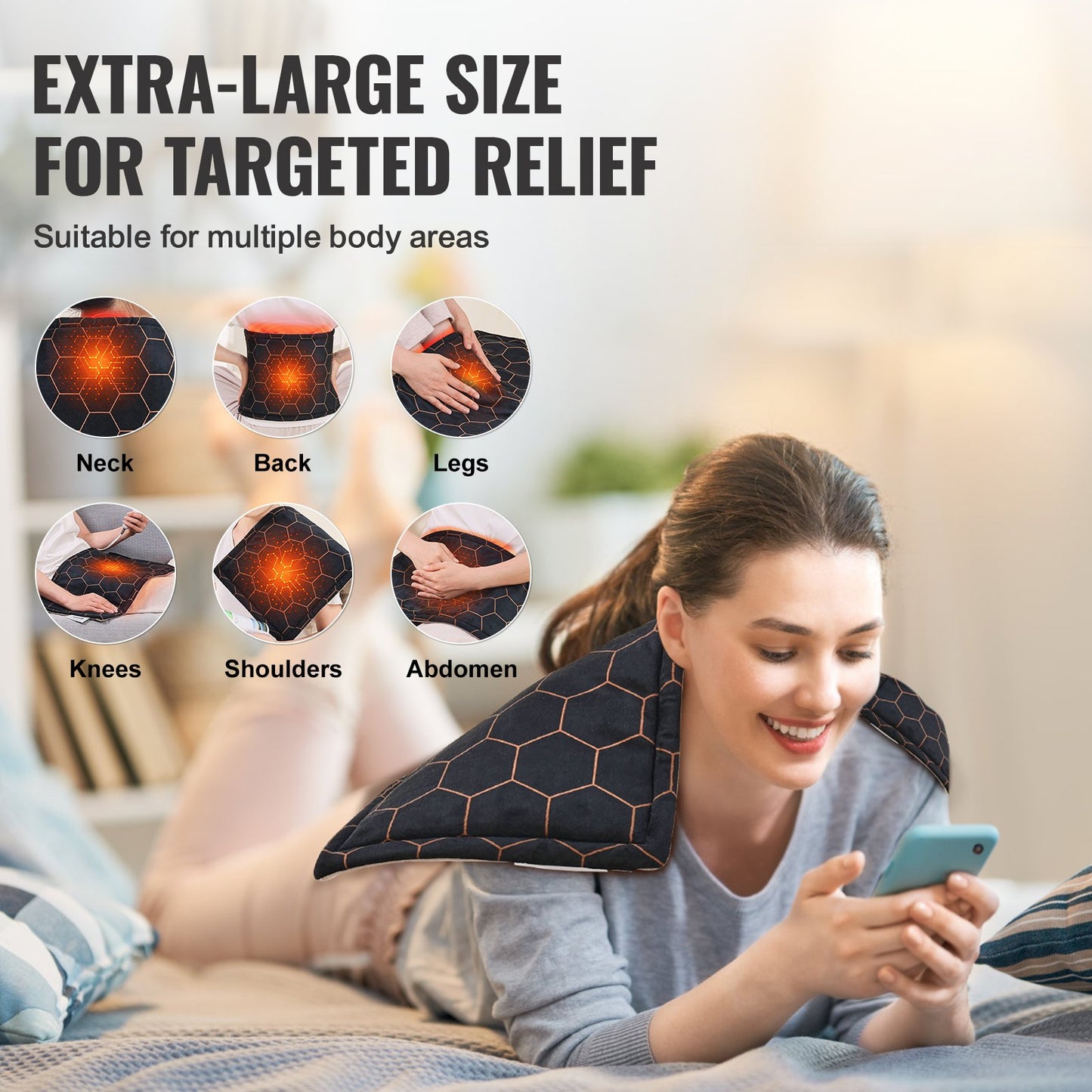 Far Infrared Heating Pad, 12" x 24" Weighted Heating Pad with Far Infrared Therapy, 4 Temperature Settings, 2-hour Auto-off, Electric Heating Pad for Back Neck Shoulder Abdomen Pain Relief