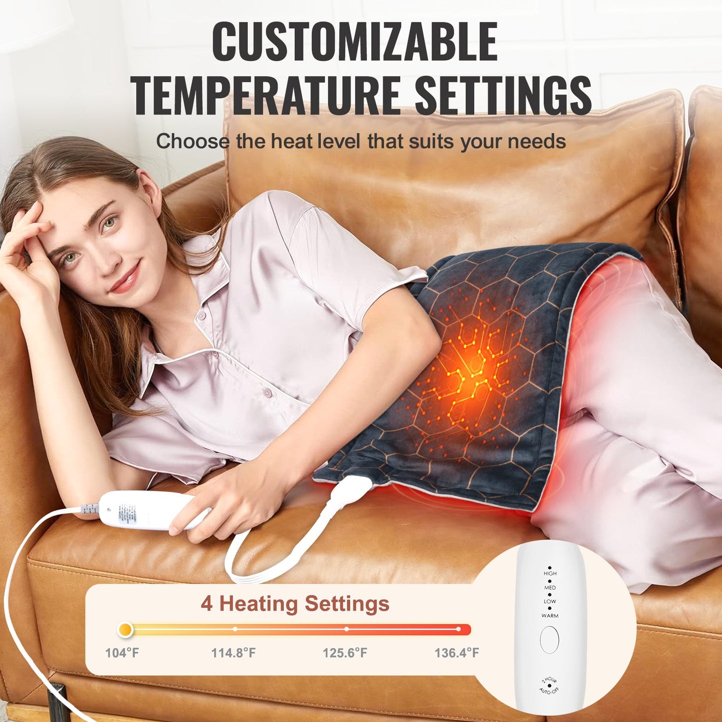 Far Infrared Heating Pad, 12" x 24" Weighted Heating Pad with Far Infrared Therapy, 4 Temperature Settings, 2-hour Auto-off, Electric Heating Pad for Back Neck Shoulder Abdomen Pain Relief
