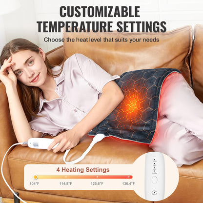 Far Infrared Heating Pad, 12" x 24" Weighted Heating Pad with Far Infrared Therapy, 4 Temperature Settings, 2-hour Auto-off, Electric Heating Pad for Back Neck Shoulder Abdomen Pain Relief