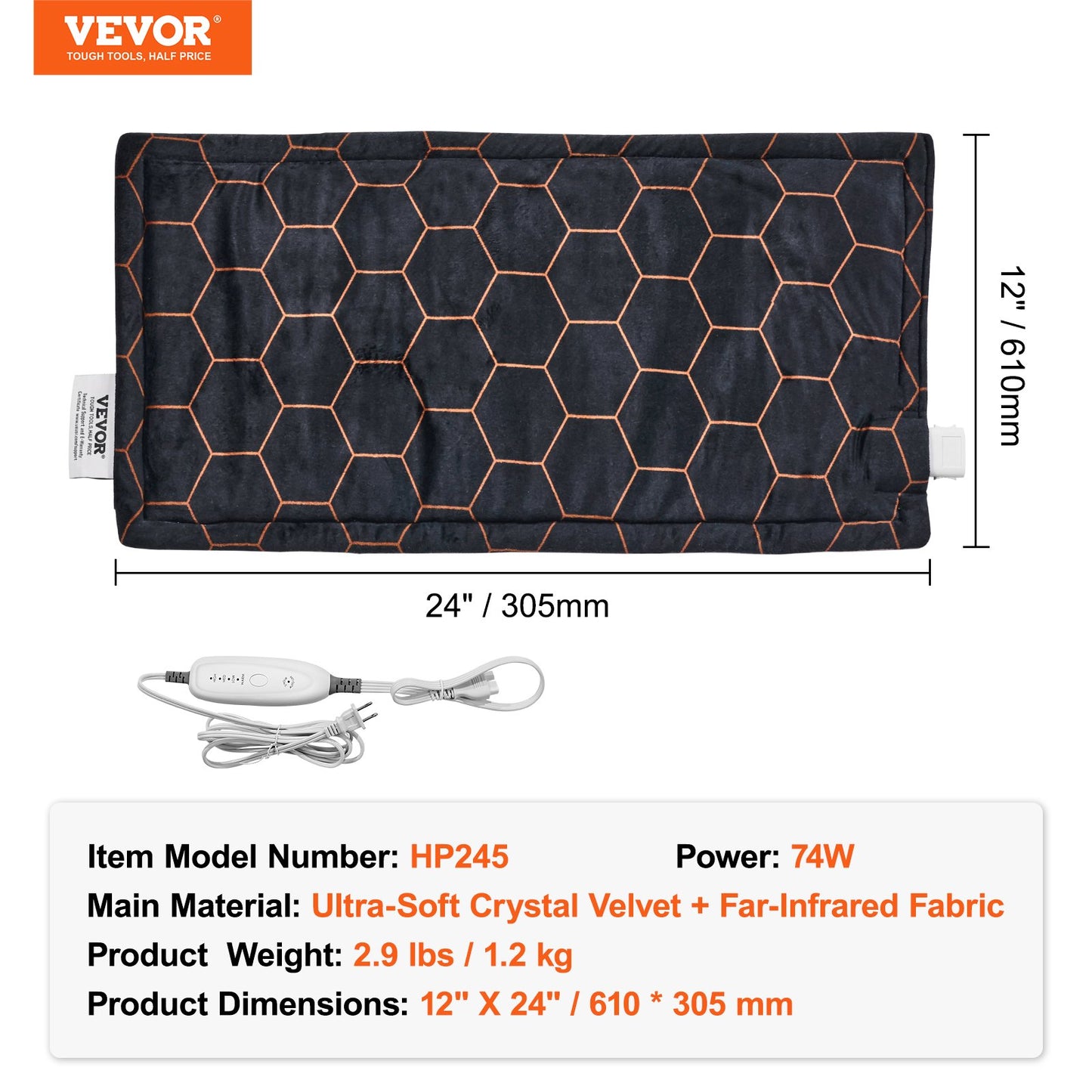 Far Infrared Heating Pad, 12" x 24" Weighted Heating Pad with Far Infrared Therapy, 4 Temperature Settings, 2-hour Auto-off, Electric Heating Pad for Back Neck Shoulder Abdomen Pain Relief