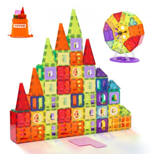 Magnetic Tiles, 181 PCS Magnetic Building Blocks for Kids, Magnet Building Set with Car Bases/Ferris Wheel/Letter & Digital Cards, STEM Construction Stacking Toys for Toddlers Boys Girls Aged 5+