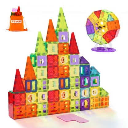 Magnetic Tiles, 181 PCS Magnetic Building Blocks for Kids, Magnet Building Set with Car Bases/Ferris Wheel/Letter & Digital Cards, STEM Construction Stacking Toys for Toddlers Boys Girls Aged 5+