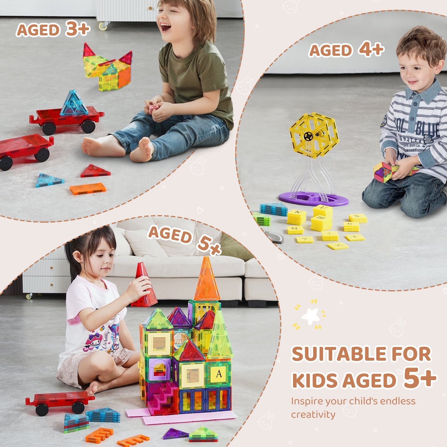 Magnetische Fliesen Magnetisches Bauspielzeug 181PCS Magnetblöcke für Kinder 3D-Set