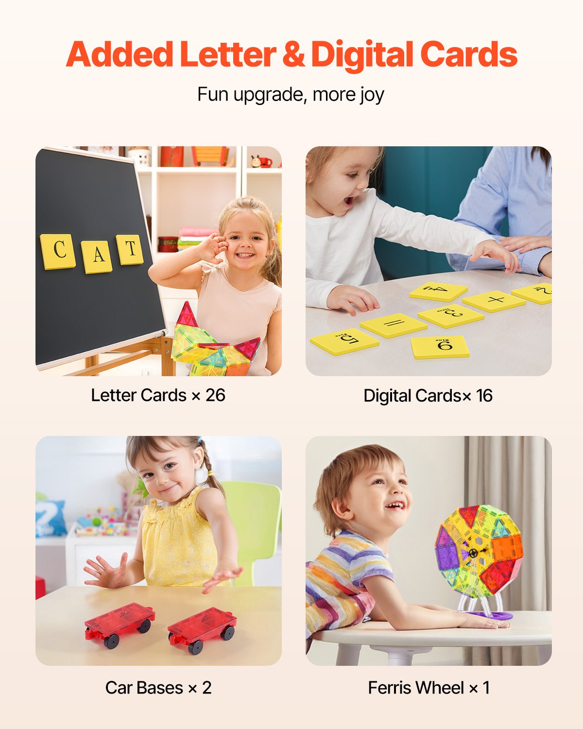 Magnetic Tiles, 181 PCS Magnetic Building Blocks for Kids, Magnet Building Set with Car Bases/Ferris Wheel/Letter & Digital Cards, STEM Construction Stacking Toys for Toddlers Boys Girls Aged 5+