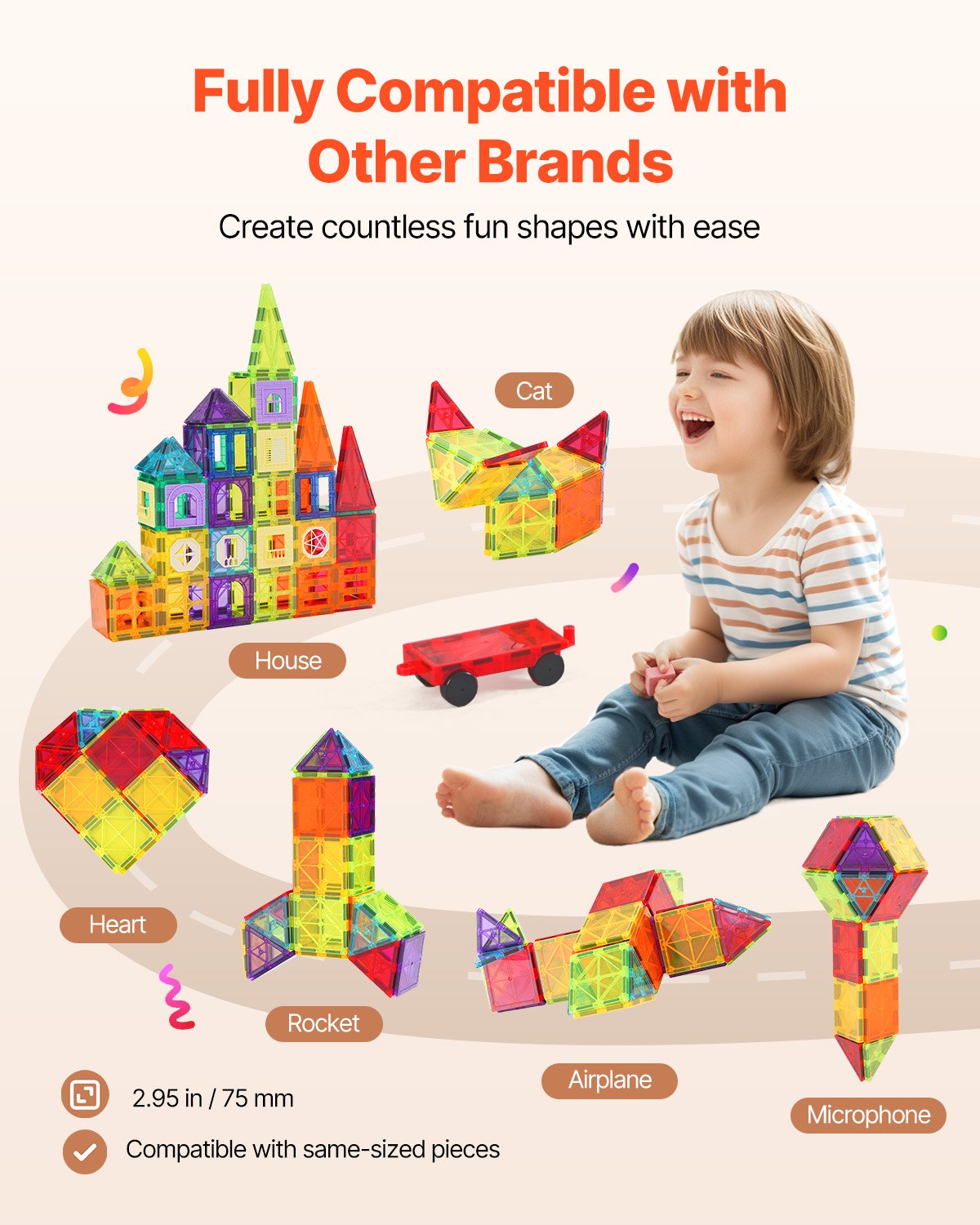 Magnetic Tiles, 181 PCS Magnetic Building Blocks for Kids, Magnet Building Set with Car Bases/Ferris Wheel/Letter & Digital Cards, STEM Construction Stacking Toys for Toddlers Boys Girls Aged 5+